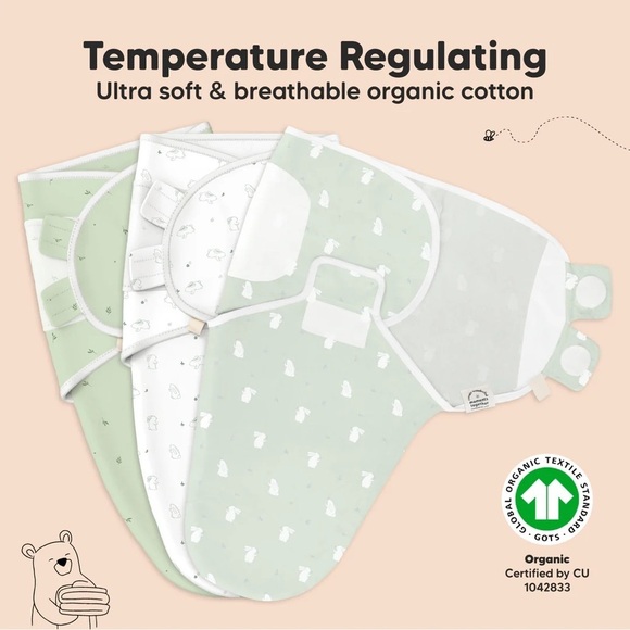 KeaBabies 3-Pack Soothe Swaddle Wraps- Printed Grey/Sage/White Size OS (0-3M) - Picture 13 of 16